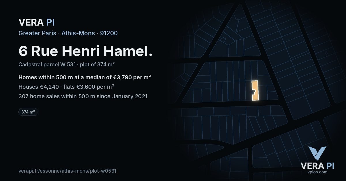 6 Rue Henri Hamel, Athis-Mons at night – the plot lit, the parcels around coloured by the prices near them
