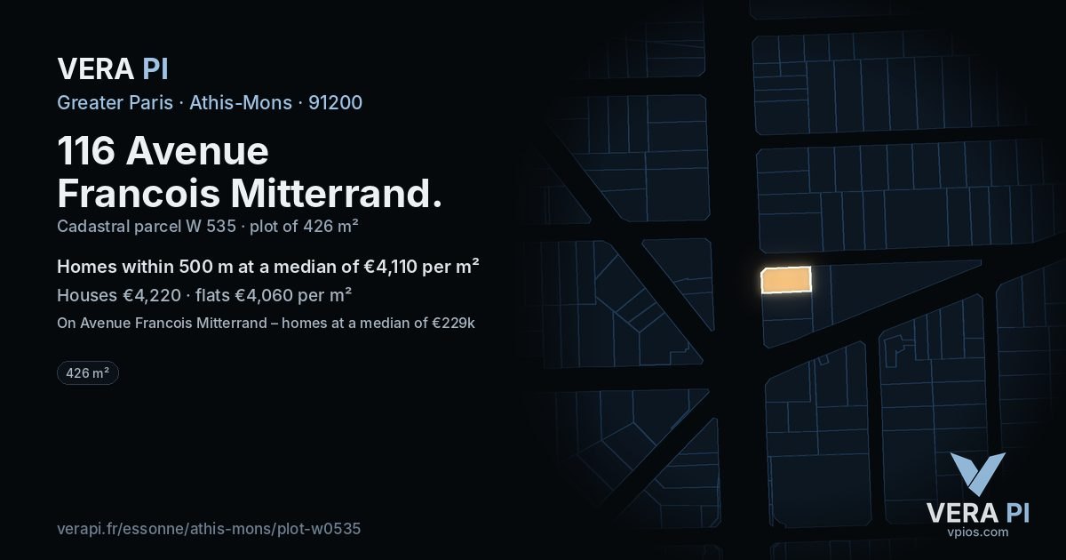 116 Avenue Francois Mitterrand, Athis-Mons at night – the plot lit, the parcels around coloured by the prices near them