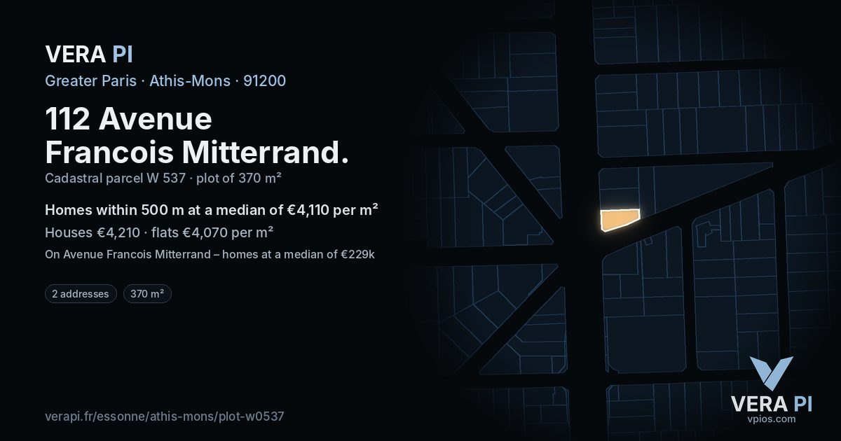 112 Avenue Francois Mitterrand, Athis-Mons at night – the plot lit, the parcels around coloured by the prices near them