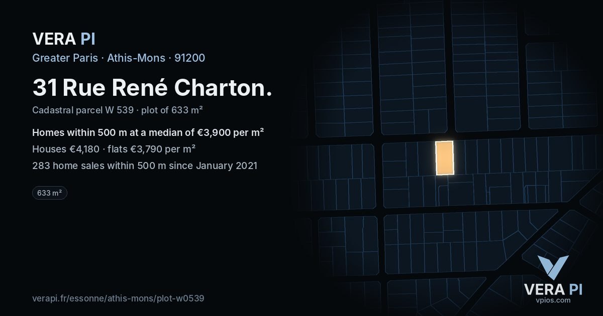 31 Rue René Charton, Athis-Mons at night – the plot lit, the parcels around coloured by the prices near them