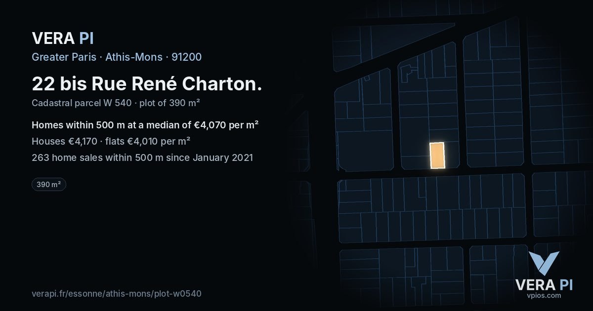 22 bis Rue René Charton, Athis-Mons at night – the plot lit, the parcels around coloured by the prices near them