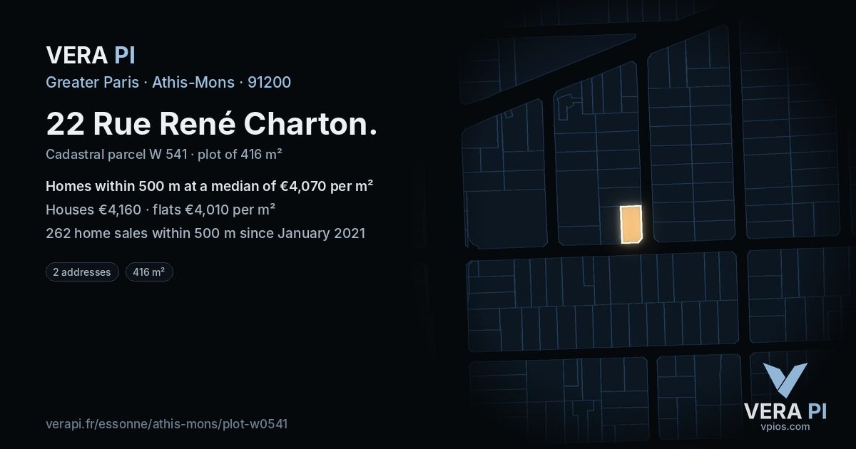 22 Rue René Charton, Athis-Mons at night – the plot lit, the parcels around coloured by the prices near them