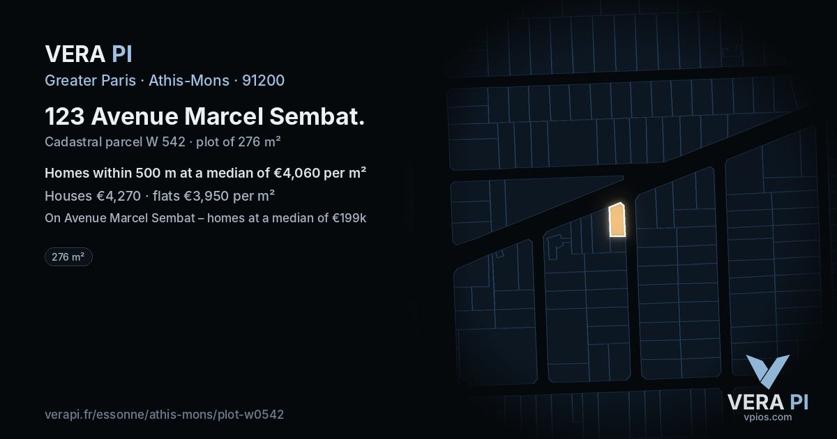 123 Avenue Marcel Sembat, Athis-Mons at night – the plot lit, the parcels around coloured by the prices near them