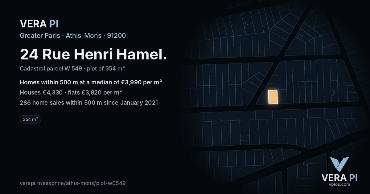 24 Rue Henri Hamel, Athis-Mons at night – the plot lit, the parcels around coloured by the prices near them