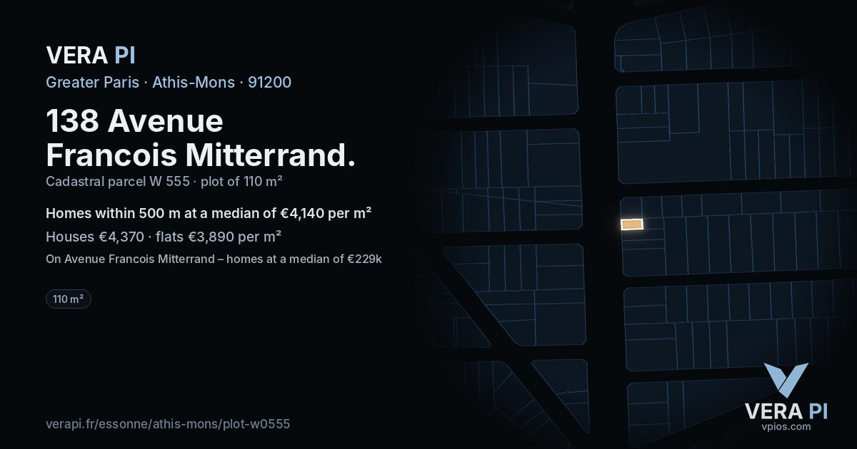 138 Avenue Francois Mitterrand, Athis-Mons at night – the plot lit, the parcels around coloured by the prices near them