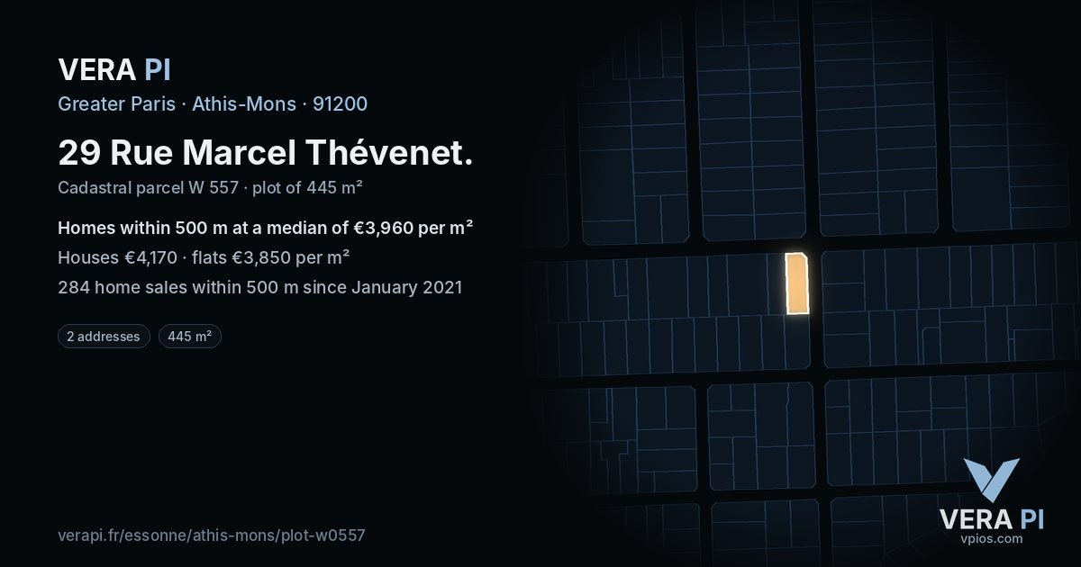 29 Rue Marcel Thévenet, Athis-Mons at night – the plot lit, the parcels around coloured by the prices near them