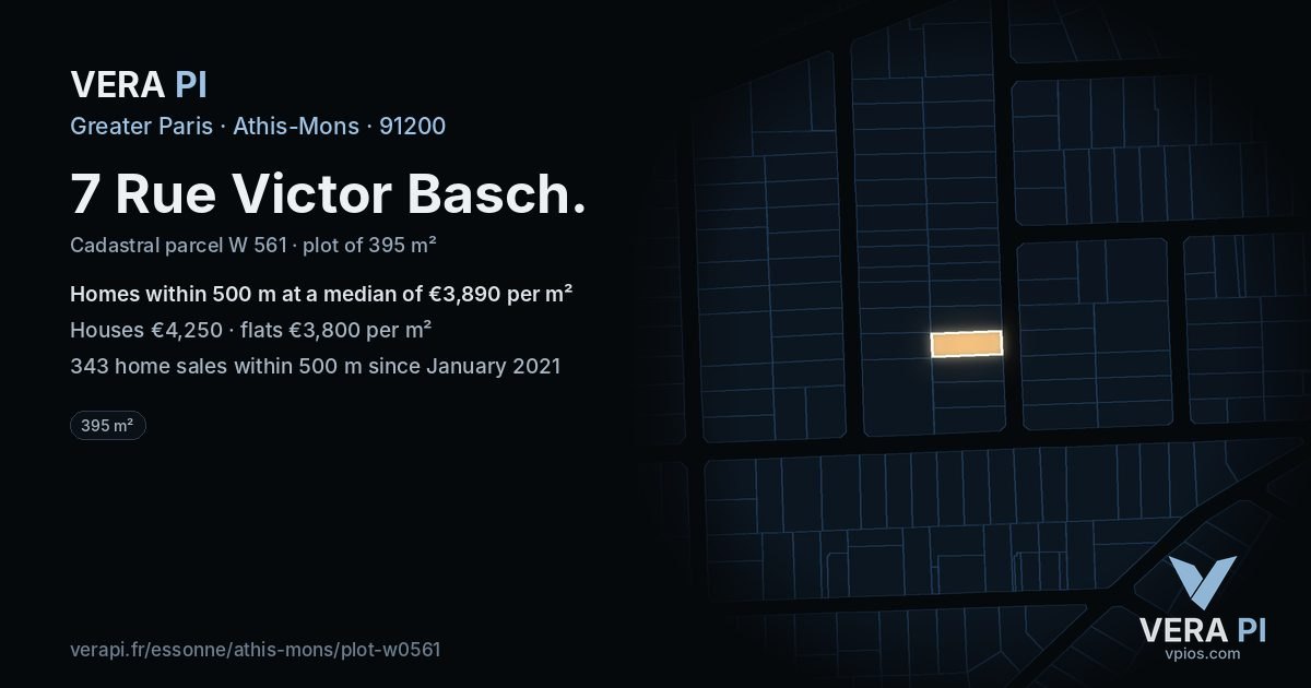 7 Rue Victor Basch, Athis-Mons at night – the plot lit, the parcels around coloured by the prices near them