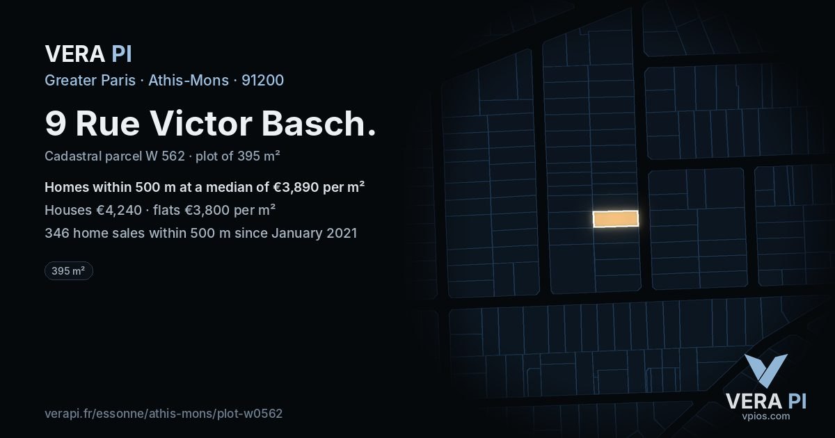 9 Rue Victor Basch, Athis-Mons at night – the plot lit, the parcels around coloured by the prices near them