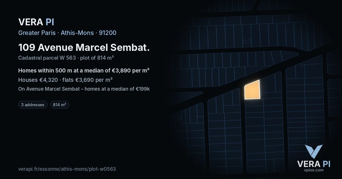 109 Avenue Marcel Sembat, Athis-Mons at night – the plot lit, the parcels around coloured by the prices near them