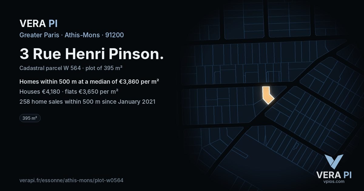 3 Rue Henri Pinson, Athis-Mons at night – the plot lit, the parcels around coloured by the prices near them