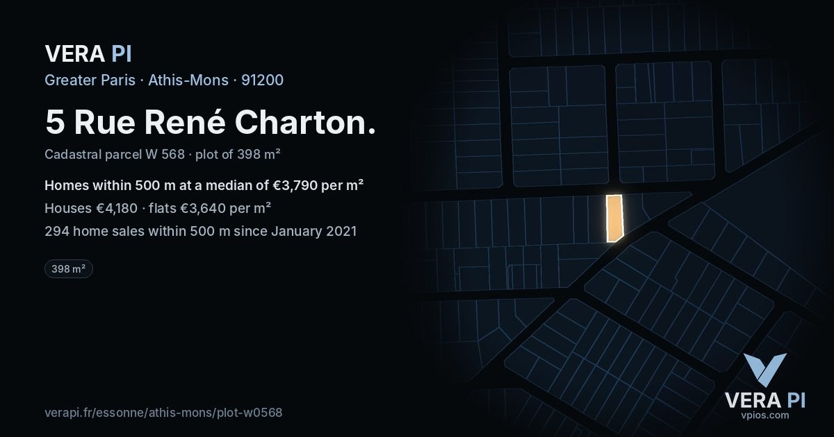 5 Rue René Charton, Athis-Mons at night – the plot lit, the parcels around coloured by the prices near them