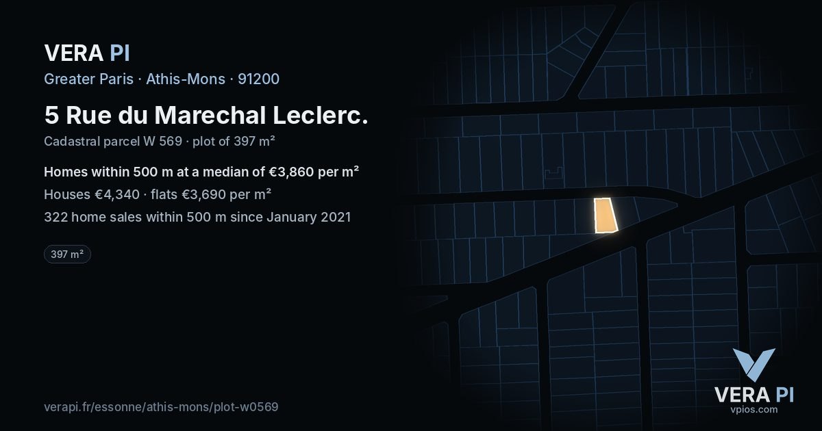 5 Rue du Marechal Leclerc, Athis-Mons at night – the plot lit, the parcels around coloured by the prices near them