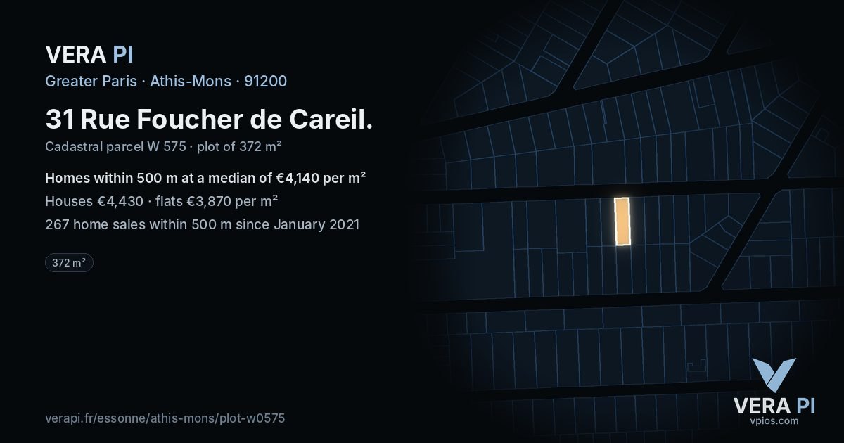 31 Rue Foucher de Careil, Athis-Mons at night – the plot lit, the parcels around coloured by the prices near them