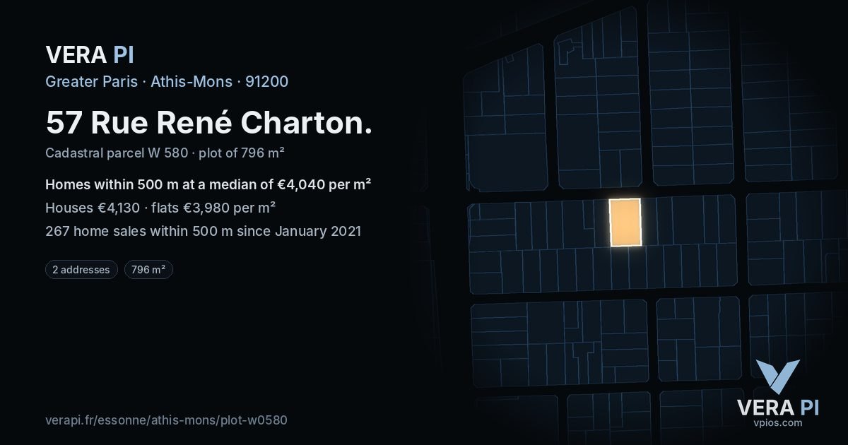 57 Rue René Charton, Athis-Mons at night – the plot lit, the parcels around coloured by the prices near them