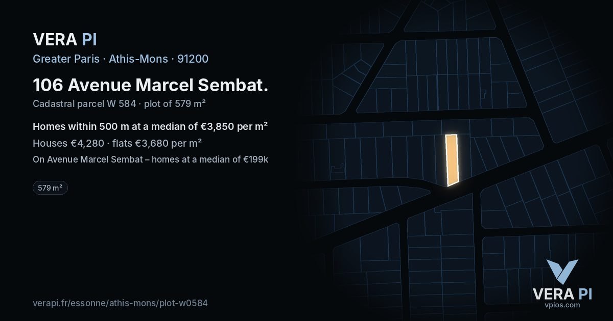 106 Avenue Marcel Sembat, Athis-Mons at night – the plot lit, the parcels around coloured by the prices near them