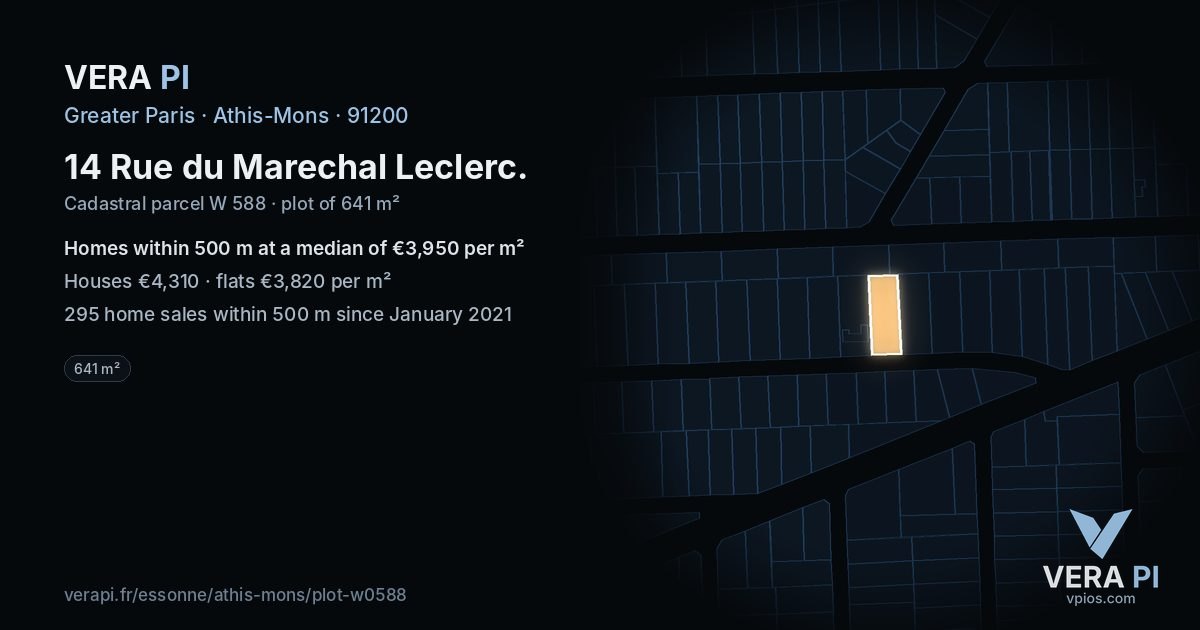 14 Rue du Marechal Leclerc, Athis-Mons at night – the plot lit, the parcels around coloured by the prices near them