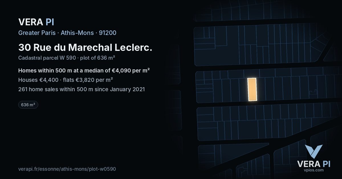 30 Rue du Marechal Leclerc, Athis-Mons at night – the plot lit, the parcels around coloured by the prices near them