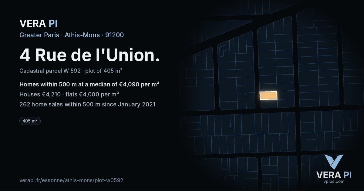 4 Rue de l'Union, Athis-Mons at night – the plot lit, the parcels around coloured by the prices near them