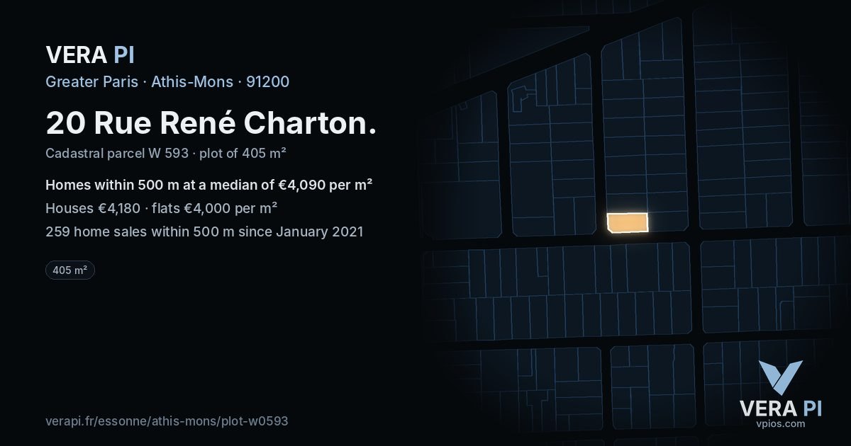 20 Rue René Charton, Athis-Mons at night – the plot lit, the parcels around coloured by the prices near them