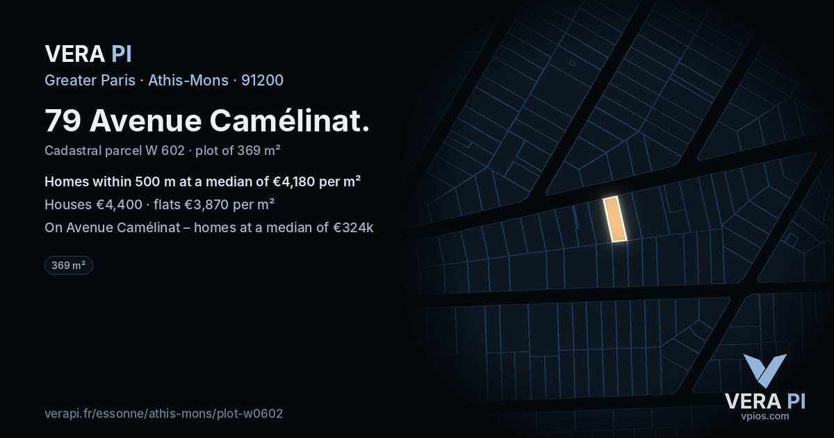 79 Avenue Camélinat, Athis-Mons at night – the plot lit, the parcels around coloured by the prices near them