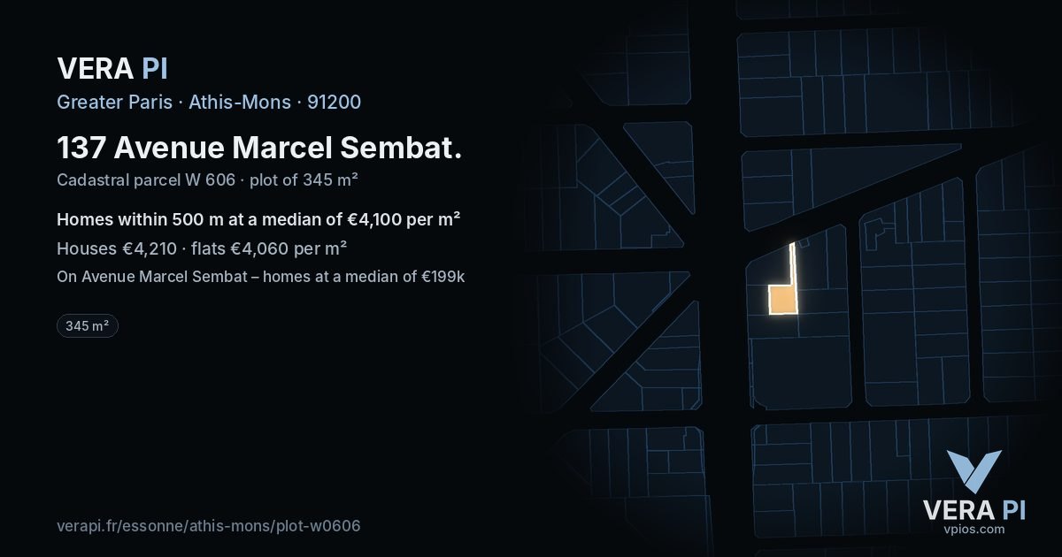 137 Avenue Marcel Sembat, Athis-Mons at night – the plot lit, the parcels around coloured by the prices near them