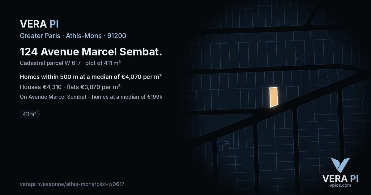124 Avenue Marcel Sembat, Athis-Mons at night – the plot lit, the parcels around coloured by the prices near them