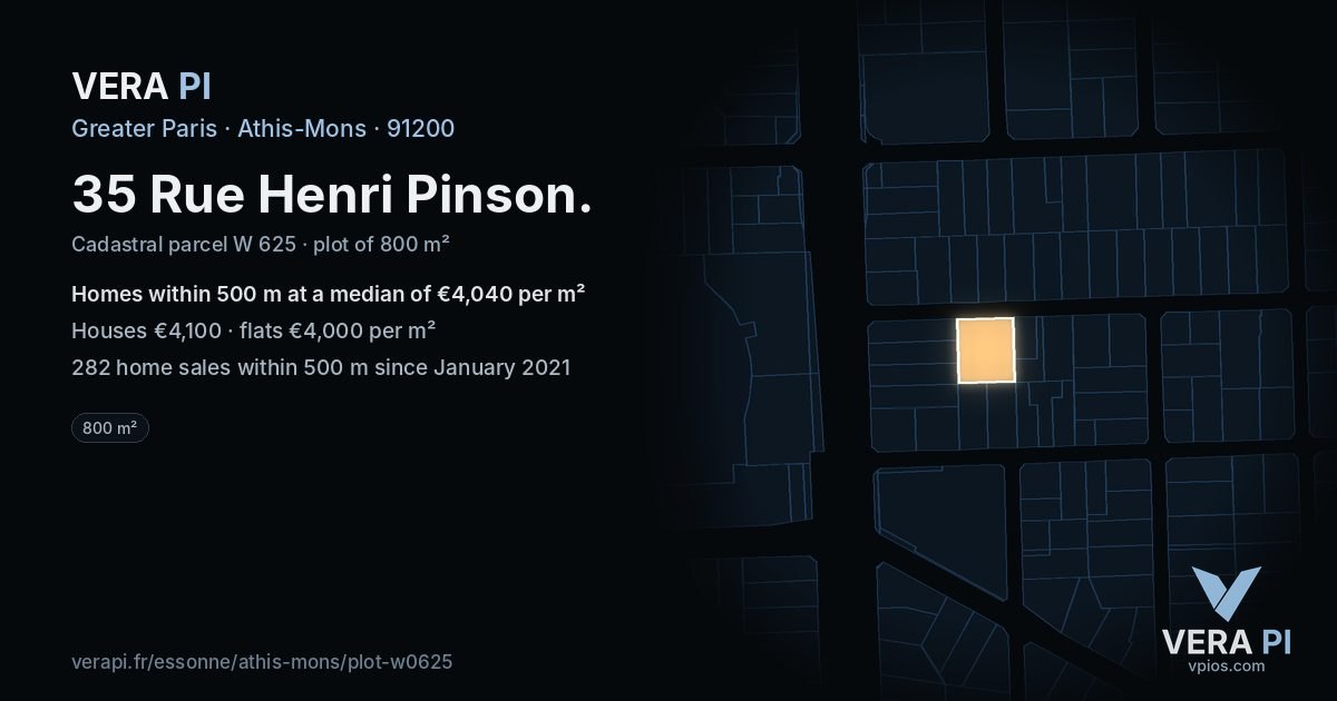 35 Rue Henri Pinson, Athis-Mons at night – the plot lit, the parcels around coloured by the prices near them