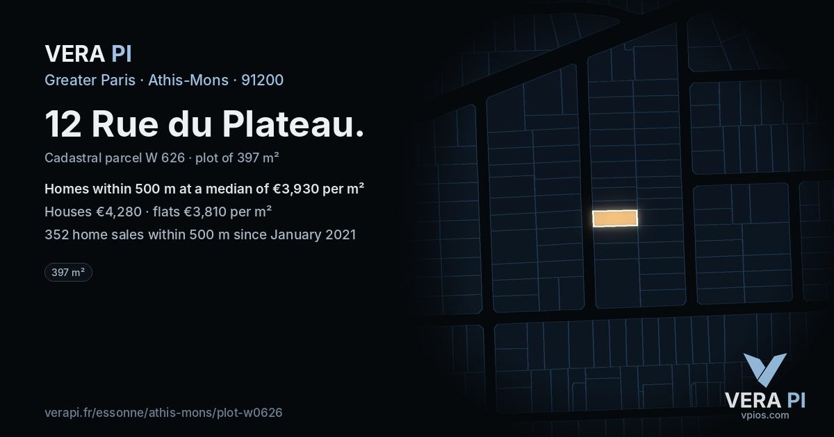 12 Rue du Plateau, Athis-Mons at night – the plot lit, the parcels around coloured by the prices near them
