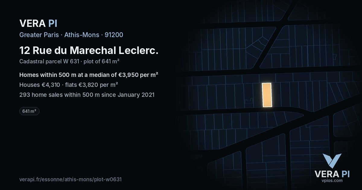 12 Rue du Marechal Leclerc, Athis-Mons at night – the plot lit, the parcels around coloured by the prices near them