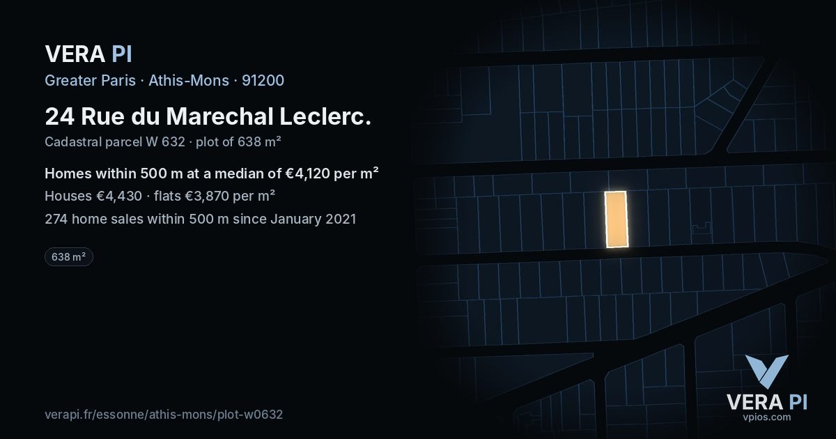 24 Rue du Marechal Leclerc, Athis-Mons at night – the plot lit, the parcels around coloured by the prices near them