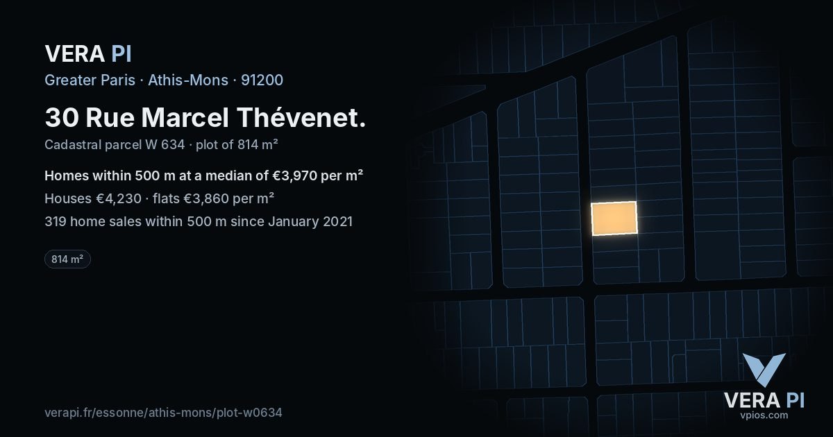30 Rue Marcel Thévenet, Athis-Mons at night – the plot lit, the parcels around coloured by the prices near them