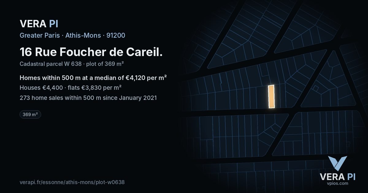 16 Rue Foucher de Careil, Athis-Mons at night – the plot lit, the parcels around coloured by the prices near them