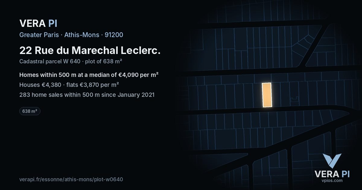 22 Rue du Marechal Leclerc, Athis-Mons at night – the plot lit, the parcels around coloured by the prices near them