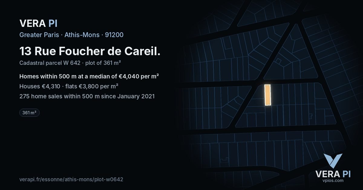 13 Rue Foucher de Careil, Athis-Mons at night – the plot lit, the parcels around coloured by the prices near them