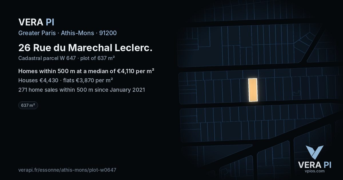 26 Rue du Marechal Leclerc, Athis-Mons at night – the plot lit, the parcels around coloured by the prices near them