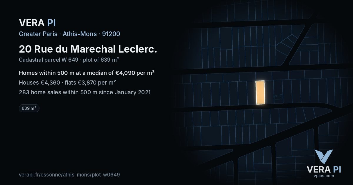 20 Rue du Marechal Leclerc, Athis-Mons at night – the plot lit, the parcels around coloured by the prices near them