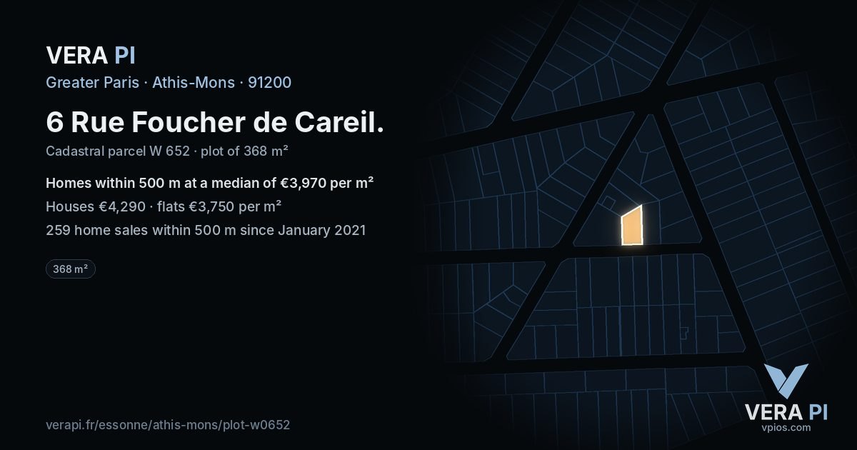 6 Rue Foucher de Careil, Athis-Mons at night – the plot lit, the parcels around coloured by the prices near them