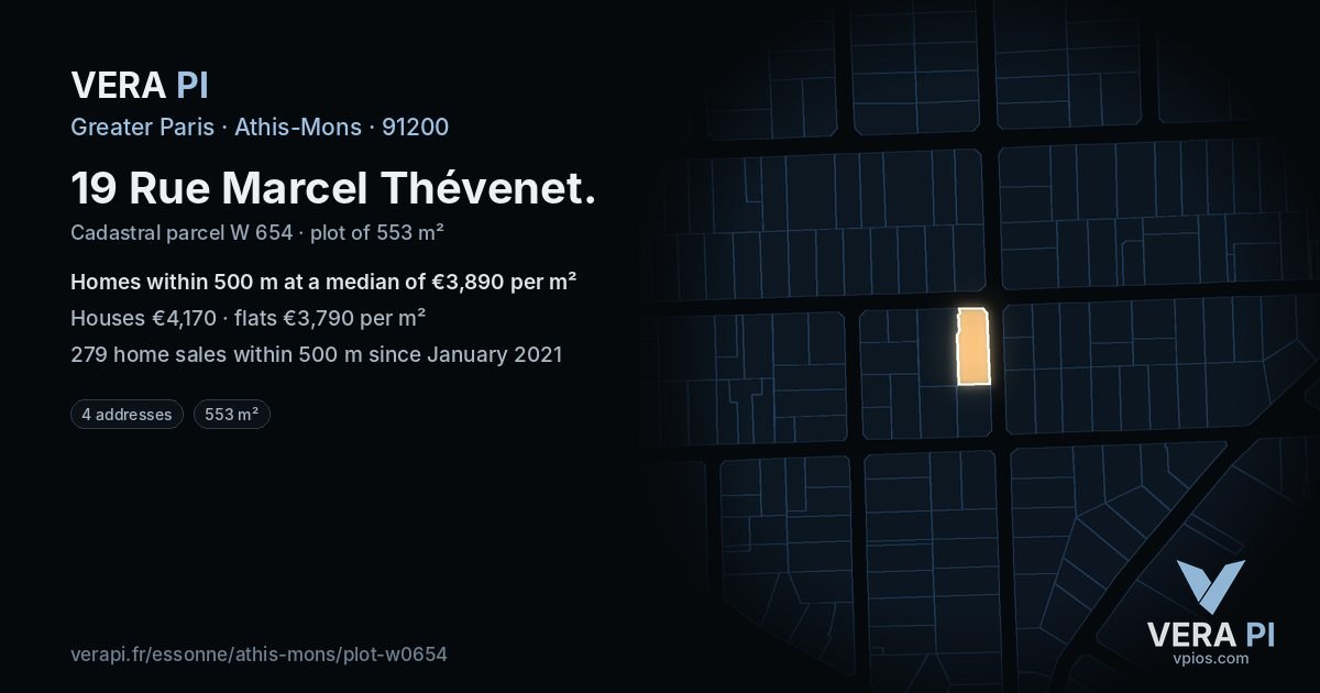 19 Rue Marcel Thévenet, Athis-Mons at night – the plot lit, the parcels around coloured by the prices near them