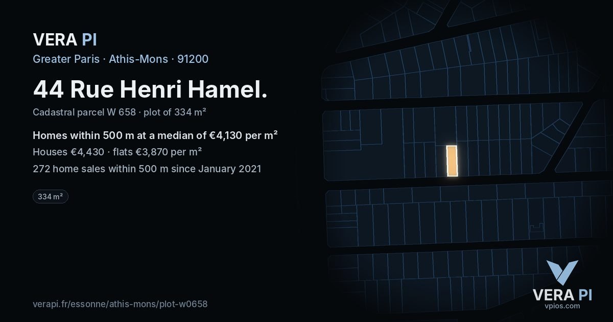 44 Rue Henri Hamel, Athis-Mons at night – the plot lit, the parcels around coloured by the prices near them