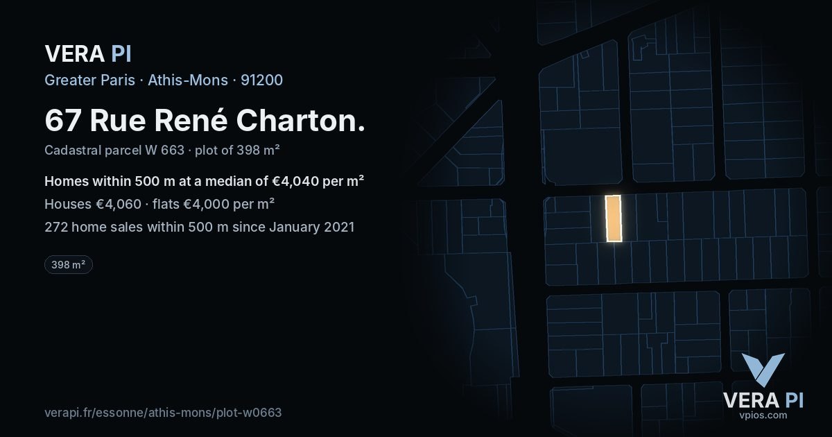 67 Rue René Charton, Athis-Mons at night – the plot lit, the parcels around coloured by the prices near them