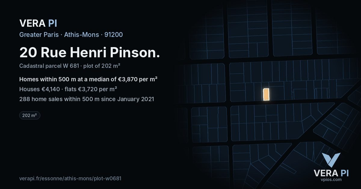 20 Rue Henri Pinson, Athis-Mons at night – the plot lit, the parcels around coloured by the prices near them