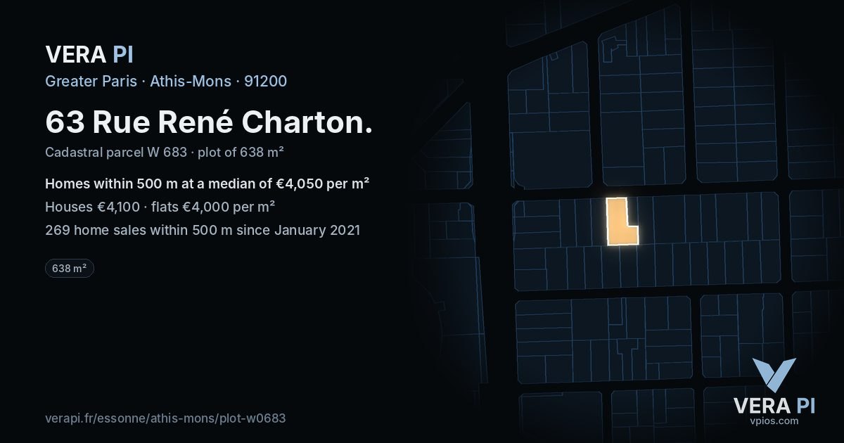 63 Rue René Charton, Athis-Mons at night – the plot lit, the parcels around coloured by the prices near them
