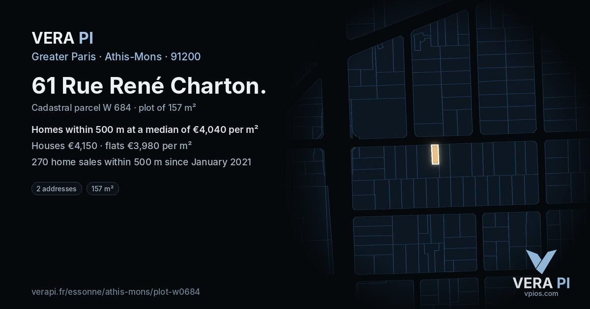 61 Rue René Charton, Athis-Mons at night – the plot lit, the parcels around coloured by the prices near them