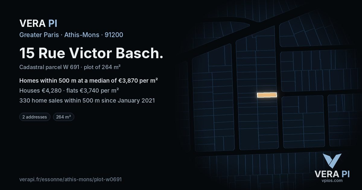 15 Rue Victor Basch, Athis-Mons at night – the plot lit, the parcels around coloured by the prices near them