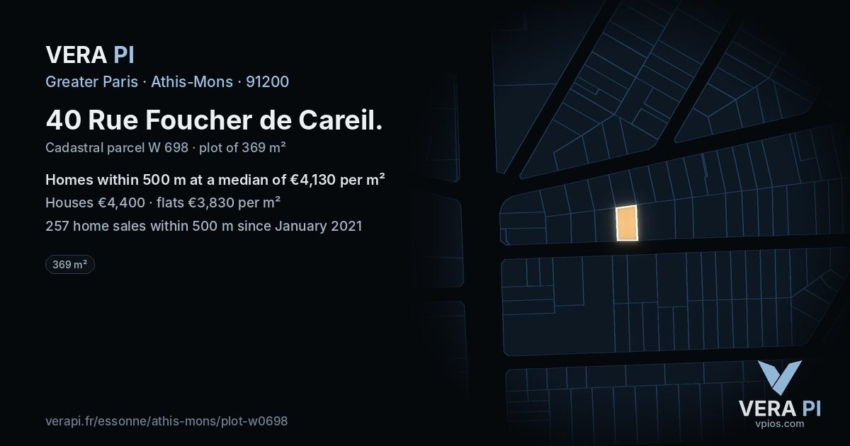40 Rue Foucher de Careil, Athis-Mons at night – the plot lit, the parcels around coloured by the prices near them
