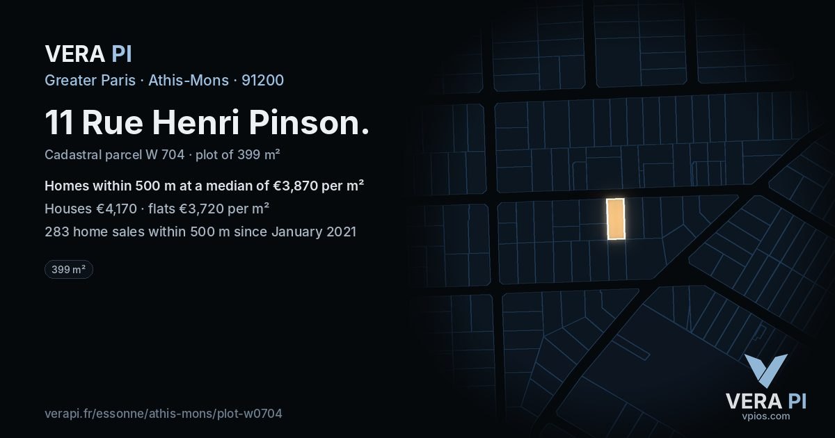 11 Rue Henri Pinson, Athis-Mons at night – the plot lit, the parcels around coloured by the prices near them