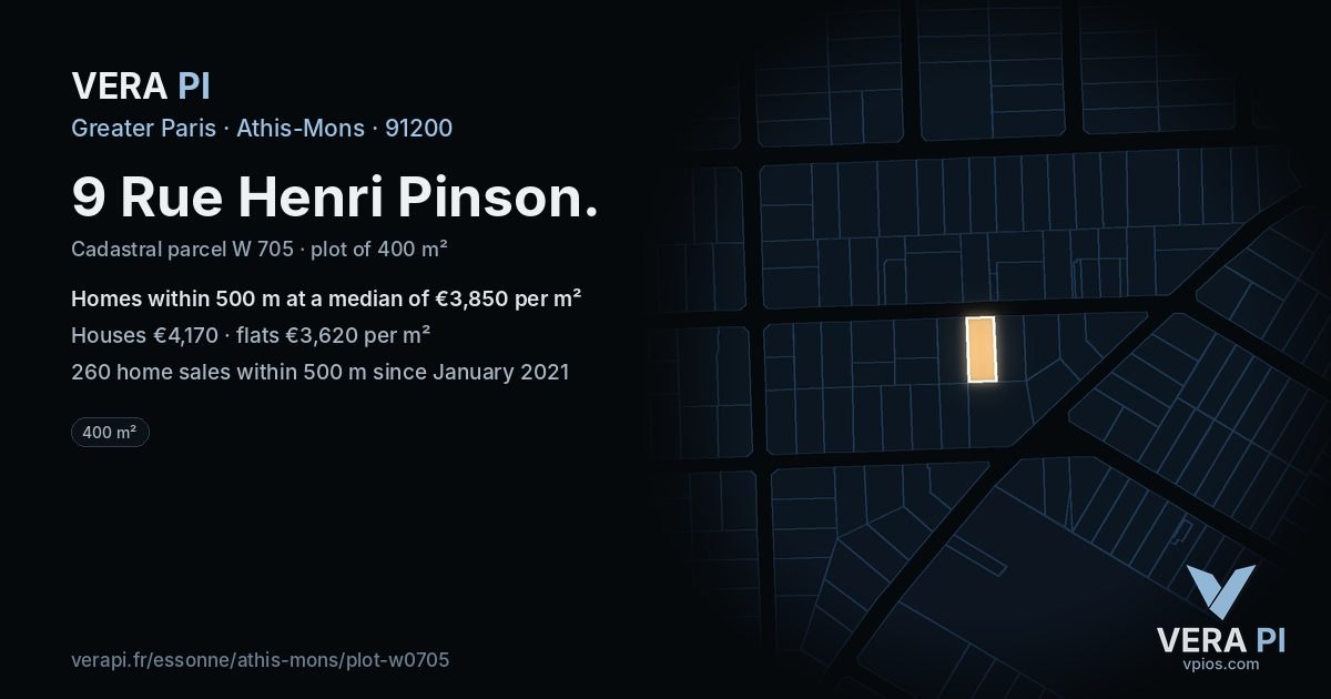 9 Rue Henri Pinson, Athis-Mons at night – the plot lit, the parcels around coloured by the prices near them