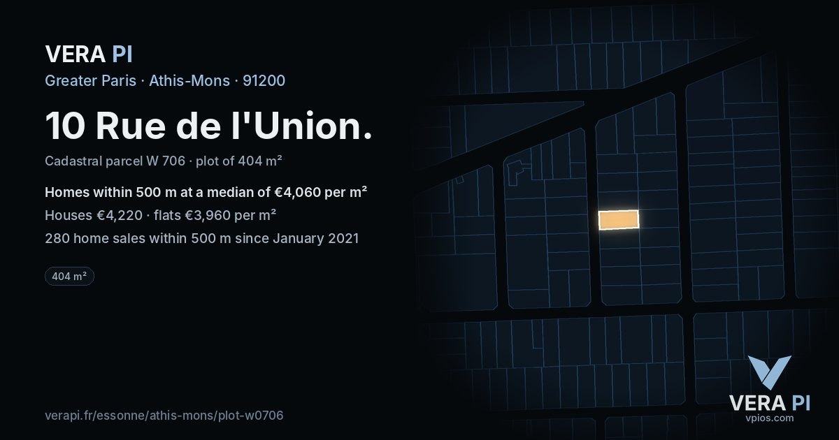 10 Rue de l'Union, Athis-Mons at night – the plot lit, the parcels around coloured by the prices near them