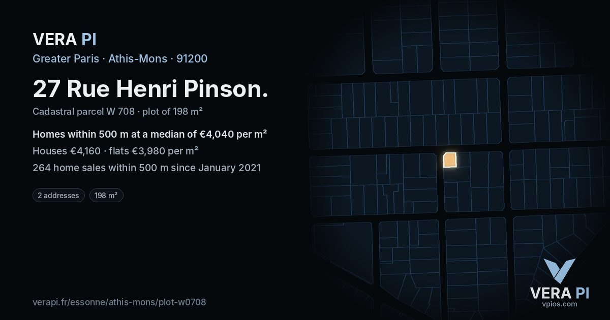 27 Rue Henri Pinson, Athis-Mons at night – the plot lit, the parcels around coloured by the prices near them
