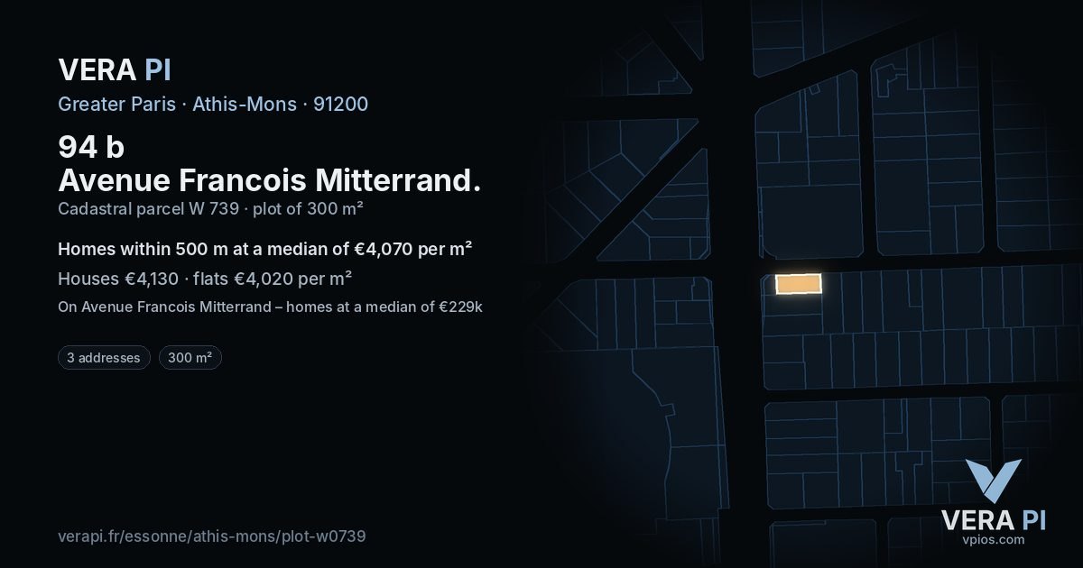 94 b Avenue Francois Mitterrand, Athis-Mons at night – the plot lit, the parcels around coloured by the prices near them